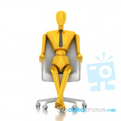 3d Rendering Businessman Doll Sitting On Chair Stock Image