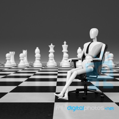 3d Rendering Businessman Sitting On Chair Leader Of Chessman Stock Image