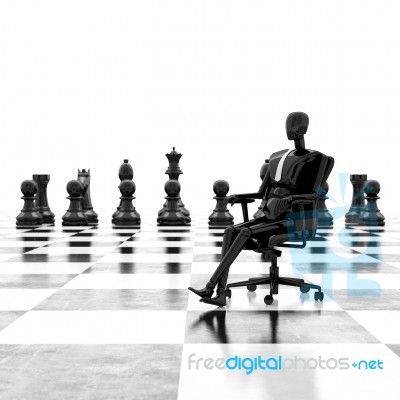 3d Rendering Businessman Sitting On Chair Leader Of Chessman Stock Image