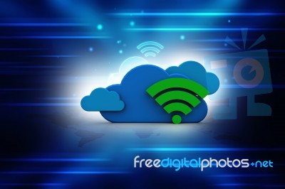 3d Rendering Cloud Online Storage Icons With Wifi Stock Image