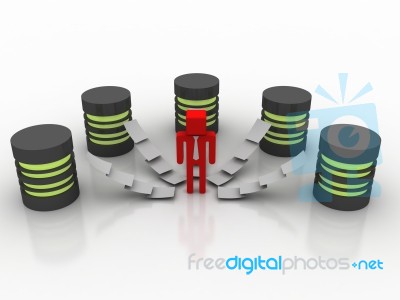 3d Rendering Database Storage Data Base Around Technician Stock Image