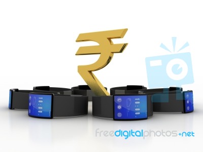 3d Rendering Fitness Bracelet Smart Watch With Indian Rupee Stock Image