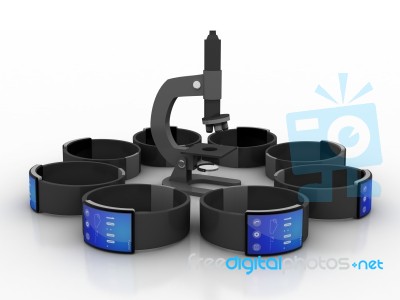 3d Rendering Fitness Bracelet Smart Watch With Microscope Stock Image