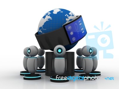 3d Rendering Fitness Bracelet Smart Watch  With Robot Stock Image