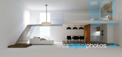 3d Rendering Image Of Double Space Interior Design Stock Photo