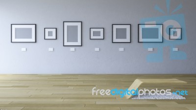 3d Rendering Image Of Gallery Room With Blank Photo Frame Stock Photo