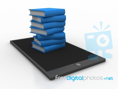 3d Rendering Internet Education. Books In Mobile Phone Stock Image