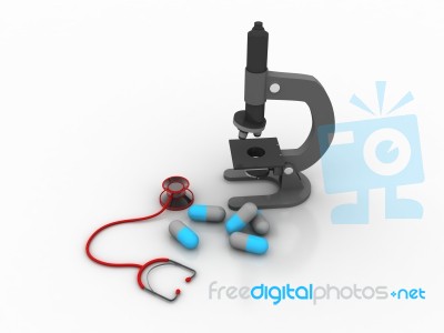 3d Rendering Microscope With Stethoscope Stock Image