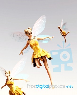 3d Rendering Of A Fairies Flying On The Sky Stock Image