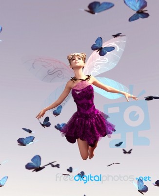 3d Rendering Of A Fairy Flying On The Sky Stock Image