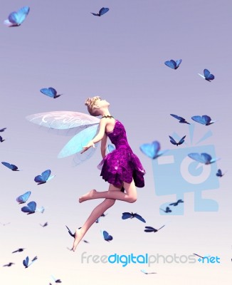 3d Rendering Of A Fairy Flying On The Sky Stock Image