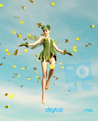 3d Rendering Of A Fairy Flying On The Sky Stock Image