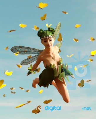 3d Rendering Of A Fairy Flying On The Sky S Stock Image