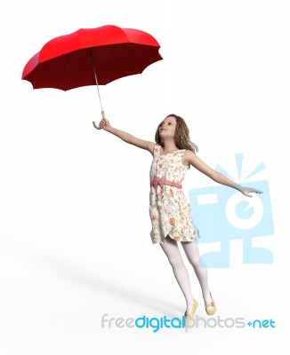 3d Rendering Of A Happy Girl With An Umbrella Stock Image