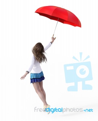 3d Rendering Of A Happy Girl With An Umbrella Stock Image