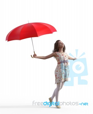 3d Rendering Of A Happy Girl With An Umbrella Stock Image