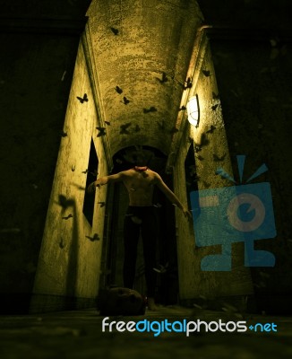 3d Rendering Of A Headless Man In Haunted House Stock Image