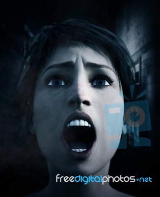 3d Rendering Of A Woman Is Trying To Survive In Haunted House Stock Image