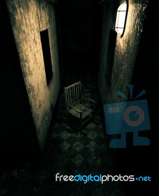 3d Rendering Of An Old Chair In Haunted House Or Asylum Stock Image