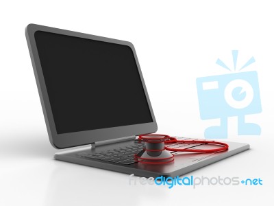 3d Rendering Stethoscope On Laptop Stock Image