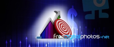 3d Rendering Stock Market Online Business Concept. Business Graph With Target Arrow Stock Image