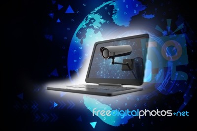 3d Rendering Surveillance Cctv Security Camera Connected Laptop Stock Image