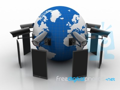 3d Rendering Surveillance Cctv Security Camera With Mobile Network      Stock Image