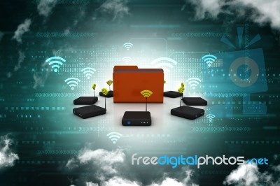 3d Rendering Transmitter Wi-fi Modem With Folder Stock Image