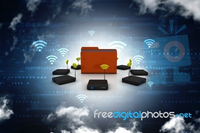 3d Rendering Transmitter Wi-fi Modem With Folder Stock Image