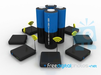 3d Rendering Transmitter Wifi With Battery Stock Image