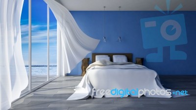 3d Seaside Bedroom Stock Image