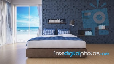 3d Seaview Bedroom Stock Photo