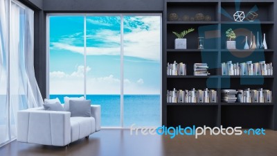 3d Seaview Living Room Stock Photo