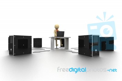 3D Server With Businessman Stock Image