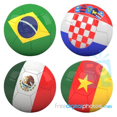 3d Soccer Balls With Group A Teams Flags, Football Brazil 2014 Stock Image