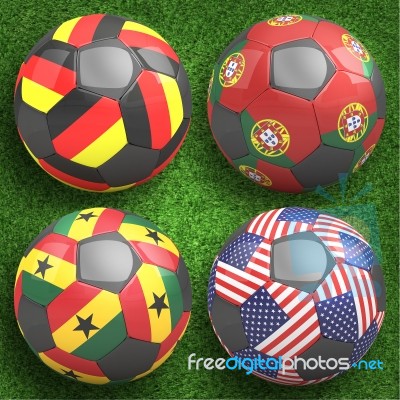 3d Soccer Balls With Group G Teams Flags, Football Brazil 2014 Stock Image