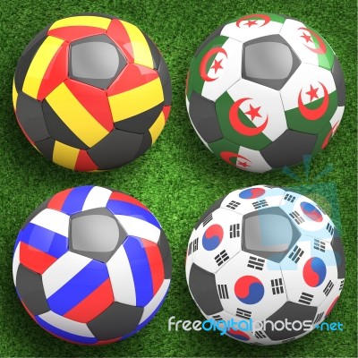 3d Soccer Balls With Group H Teams Flags, Football Brazil 2014 Stock Image