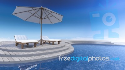 3d Terrace Sea View Stock Photo