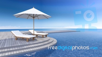 3d Terrace Sea View Stock Photo