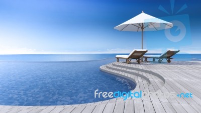 3d Terrace Sea View Stock Photo