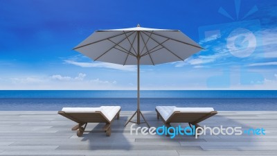 3d Terrace Sea View Stock Photo