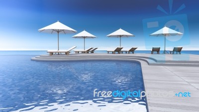 3d Terrace Sea View Stock Photo