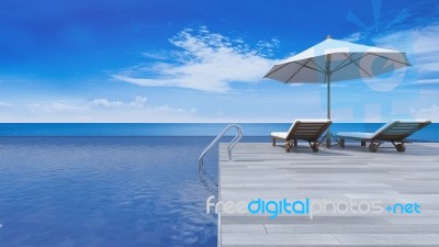 3d Terrace Sea View Stock Photo