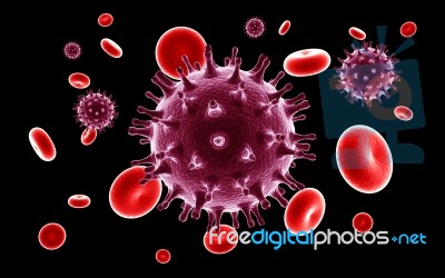 3d Virus And Blood Cells Stock Image