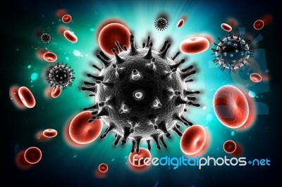 3d Virus And Blood Cells Stock Image