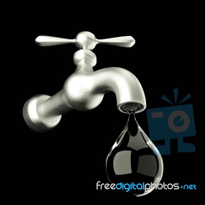 3d Water Drop On Faucet, Macro View Stock Image