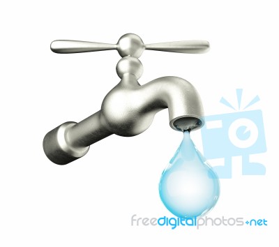 3d Water Drop On Faucet, Macro View Stock Image