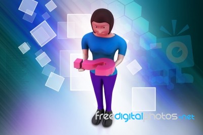 3d Woman Carrying The Question Mark Stock Image