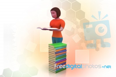 3d Women Reading Book, Education Concept Stock Image