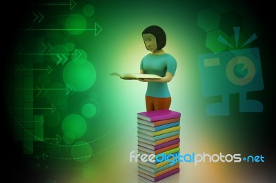 3d Women Reading Book, Education Concept Stock Image